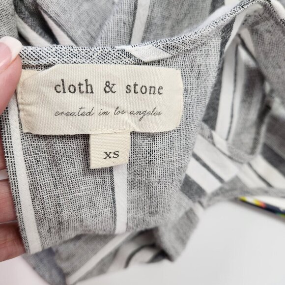 Cloth & Stone Striped Jumpsuit Wide Frayed Legs Open Back Linen Blend XS - Picture 9 of 16